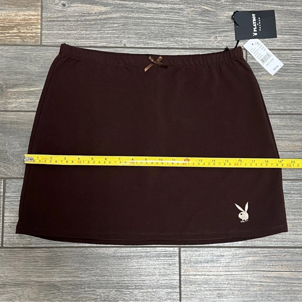 NWT Playboy By Pacsun M Mini Skirt Princess Bow Brown Women’s Medium Stretch - Picture 9 of 12